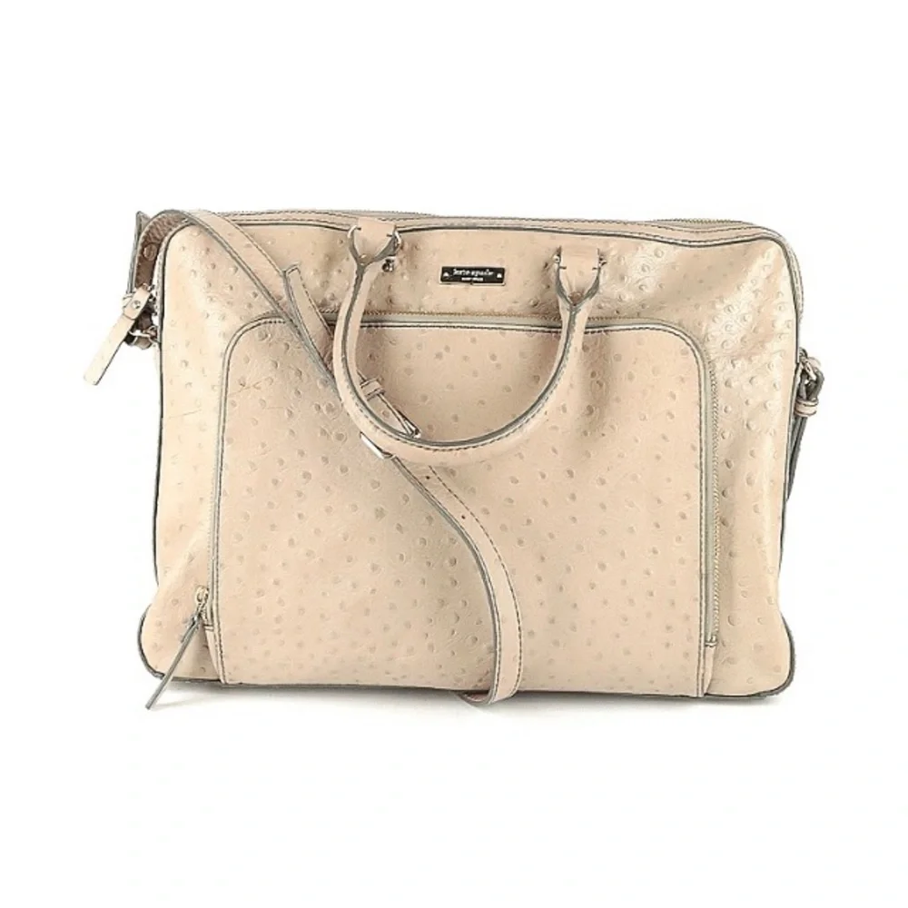 Kate Spade New York Ostrich Padded Laptop Bag Neutral Minimalist - Picture 1 of 4